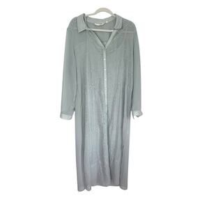 Soft Surroundings Ibiza Sheer Embroidered Button Shirt Maxi Dress Large Grey